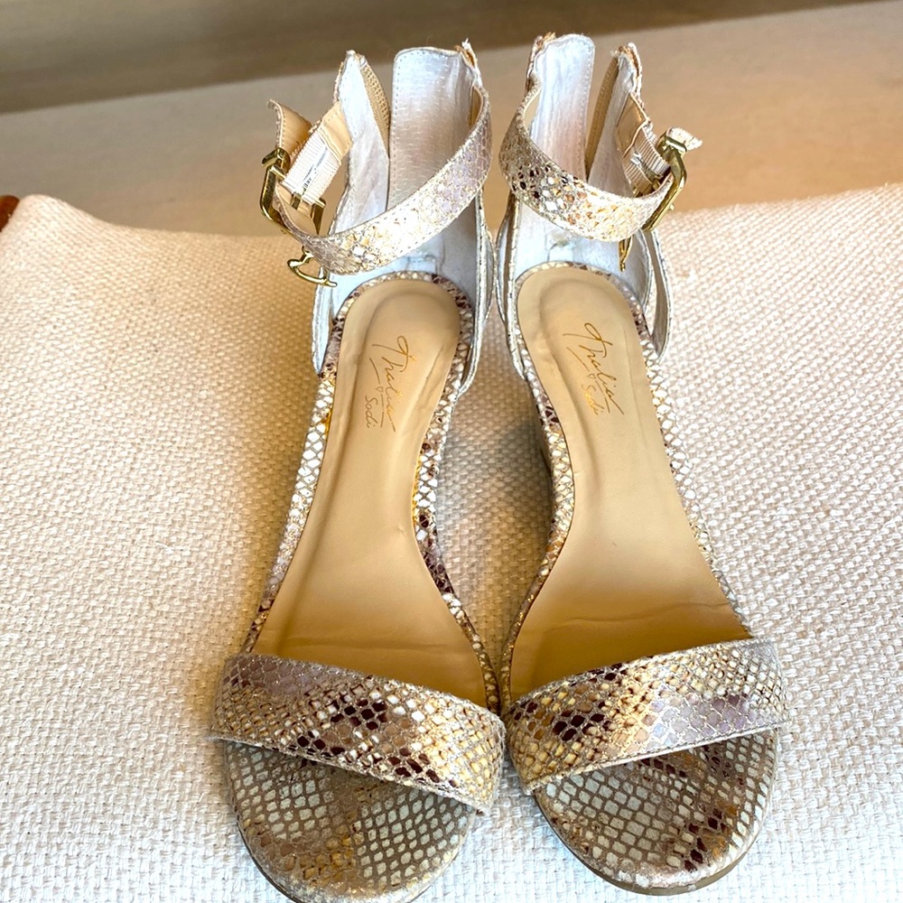 Thalia Sodi gold snakeskin print sandals